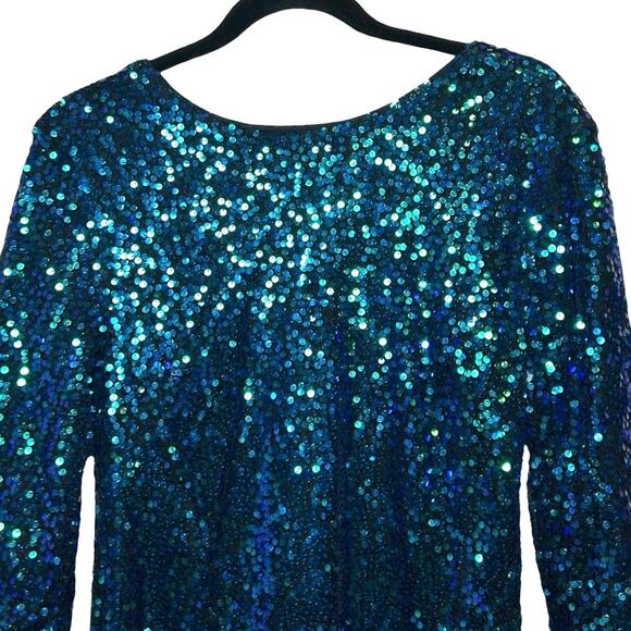 H&M Women’s Iridescent Sequined Mini Dress Blue/Green Size Medium - Picture 4 of 8